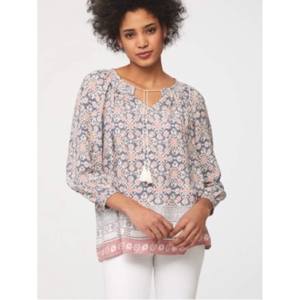 Beachlunchlounge Louisa‎ Top Boho Tassel Blouse XS Blue Pink